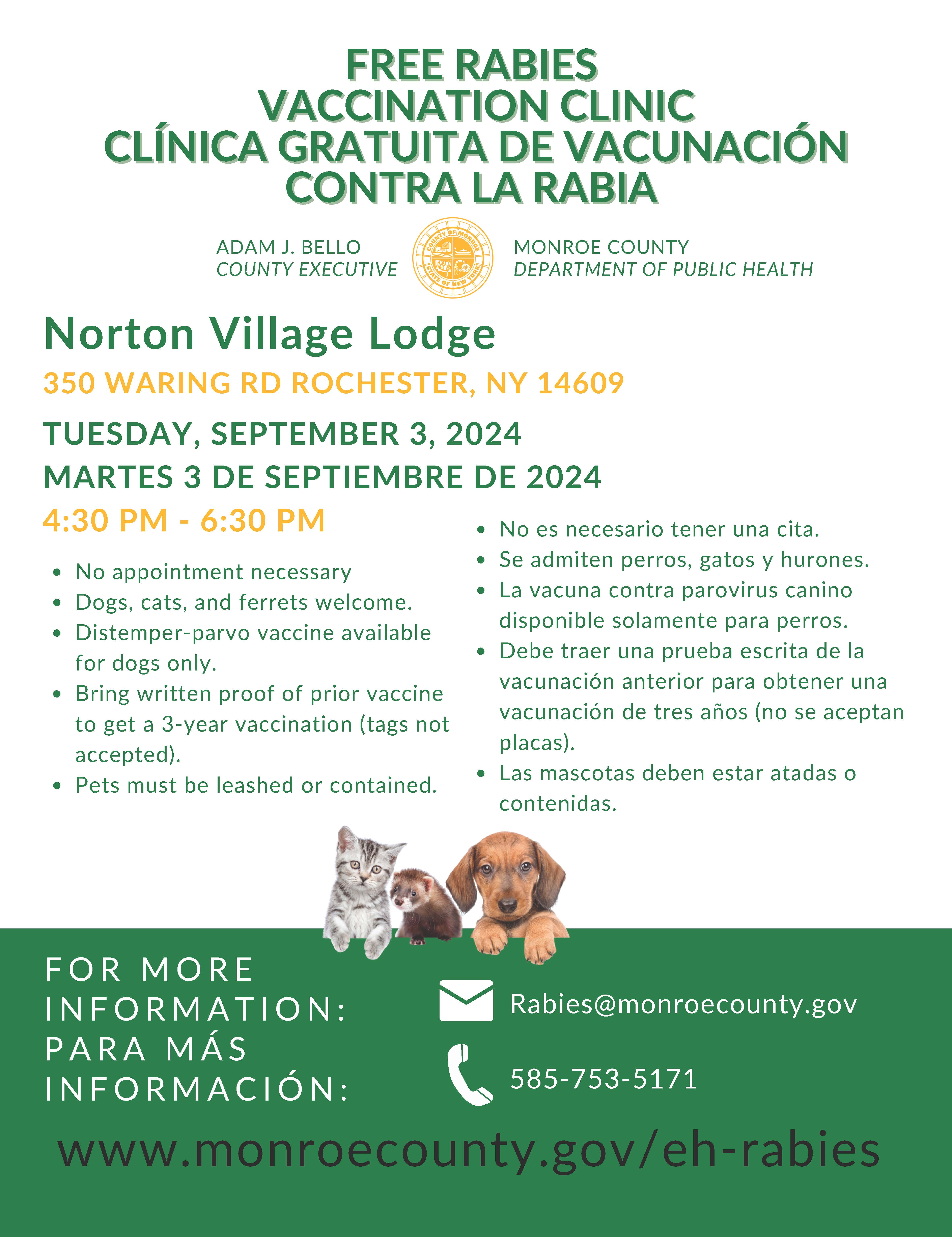 Free Rabies Vaccination Clinic Flyer 9.3.2024